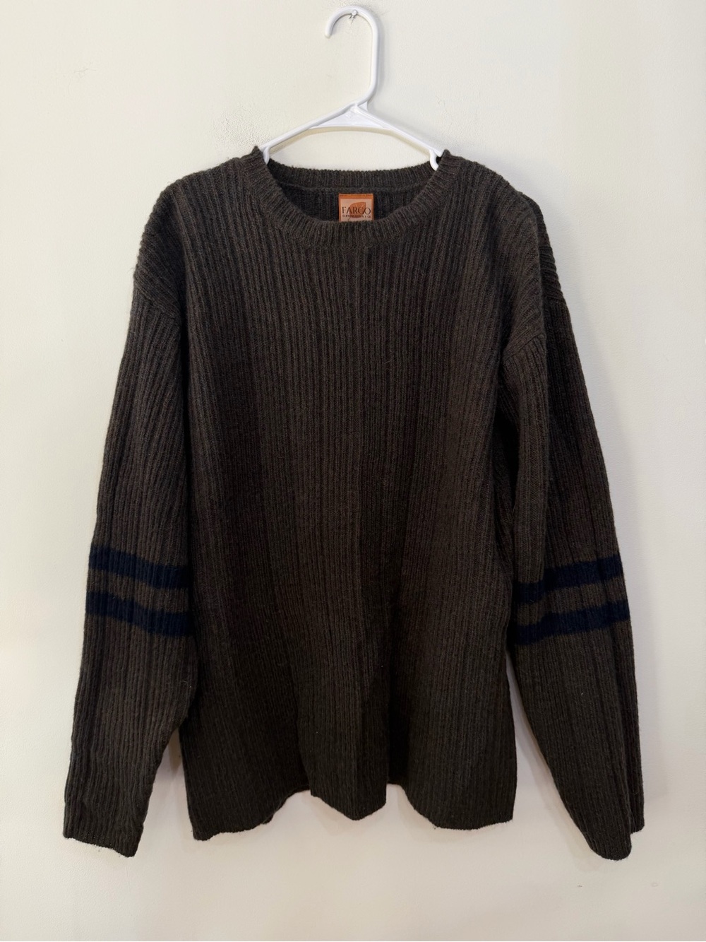Fargo 100% Shetland Wool Ribbed Sweater Grey Green Fisherman Grandpa Men’s XL